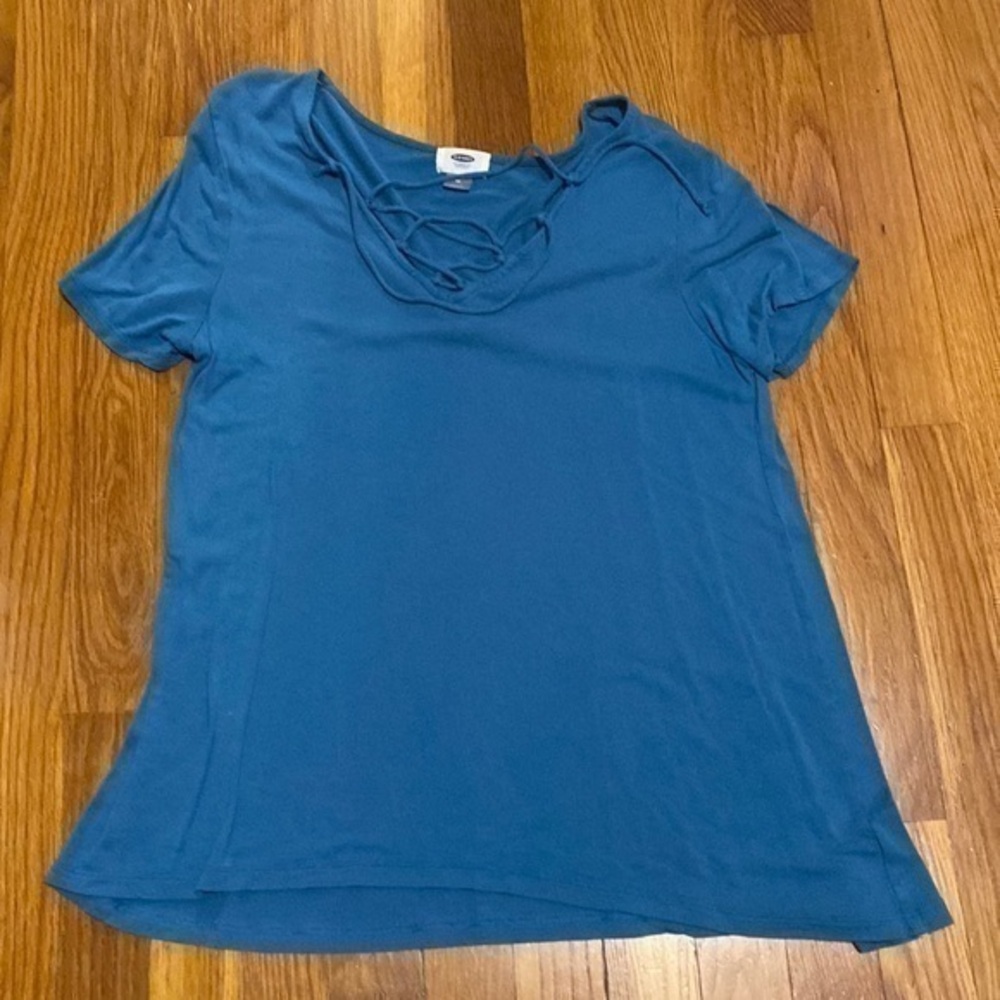 Size medium blue short sleeve with cross ties